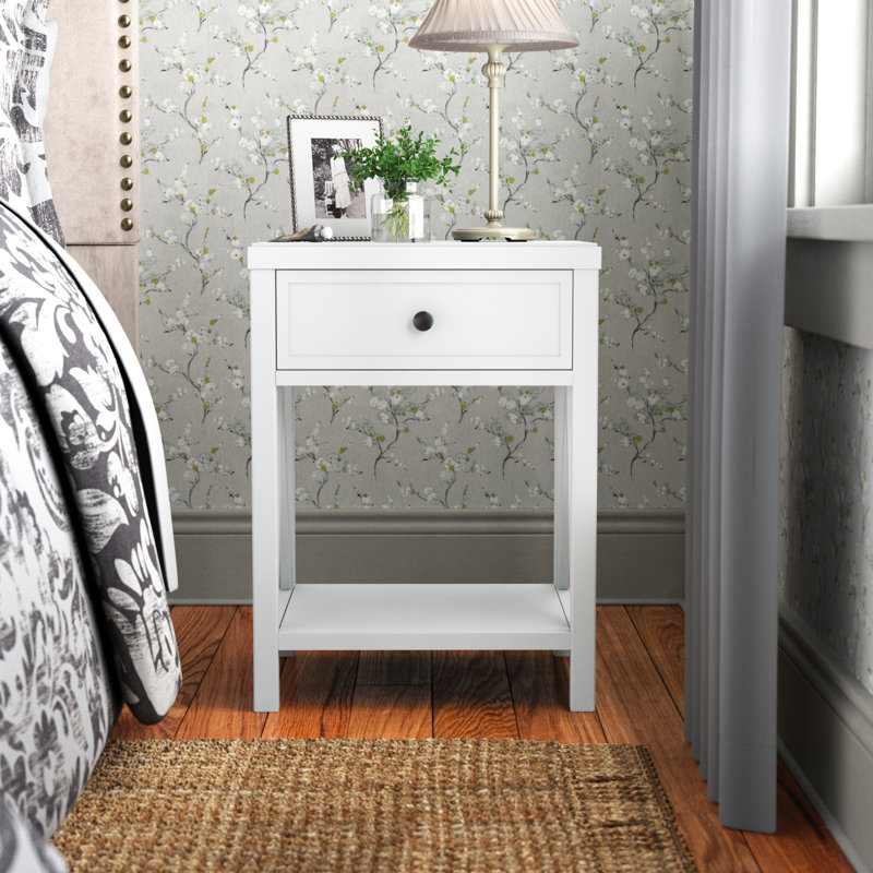 Nadeau Solid Wood End Table with Storage Andover Mills Color White